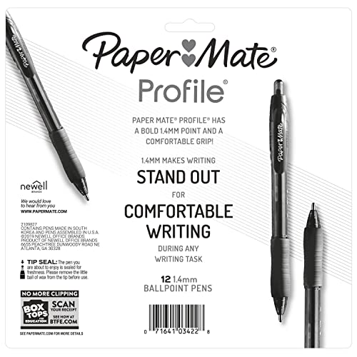 Paper Mate Profile Retractable Ballpoint Pens, Bold (1.4mm), Assorted Colors, 12 Count