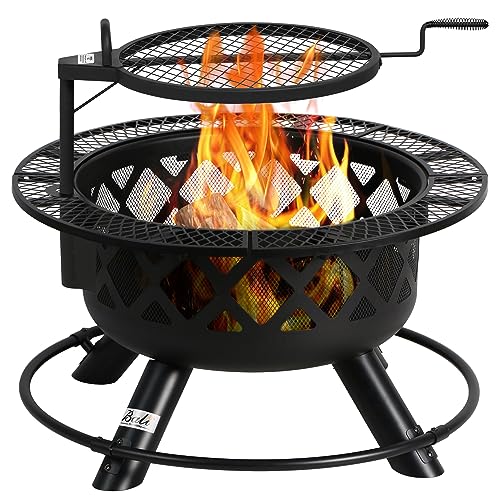 BALI OUTDOORS Wood Burning Fire Pit with Quick Removable Cooking Grill, Black, 32in