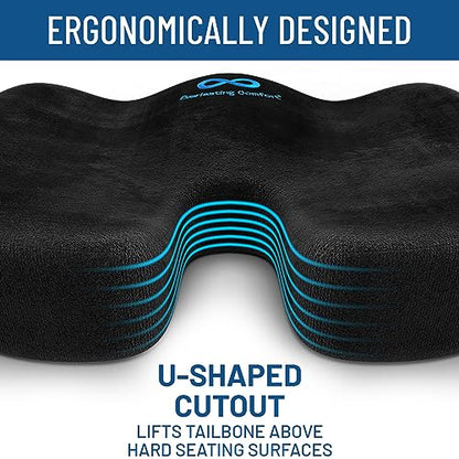 Everlasting Comfort Doctor Recommended Memory Foam Seat Cushions for Office Chairs - HSA FSA Eligible Tailbone Pain Relief Cushion, Sciatica & Back Support, Office Chair Cushion & Car Seat Cushion