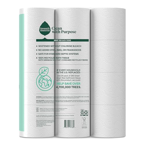 Seventh Generation Toilet Paper White Bathroom Tissue 2-ply 100% Recycled Paper without Chlorine Bleach 24 count, Pack of 2