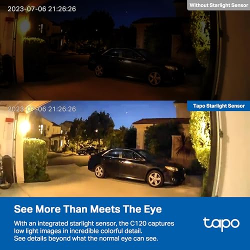 Tapo TP-Link 2K QHD Security Camera, Indoor/Outdoor, 𝟮𝟬𝟮𝟰 𝗣𝗖𝗠𝗮𝗴 𝗘𝗱𝗶𝘁𝗼𝗿'𝘀 𝗖𝗵𝗼𝗶𝗰𝗲, Color Night Vision, Free Person/Pet/Vehicle Detection, Invisible IR Mode, SD Storage, C120