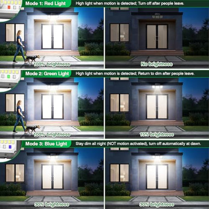 Solar Outdoor Lights Motion Sensor, 3500LM 286 LED Security Flood Lights with Visual Battery & Mode Display, 3 Lighting Modes, IP65 Waterproof 3-Head Wide Angle for Garage, Yard, Patio (2 Pack)