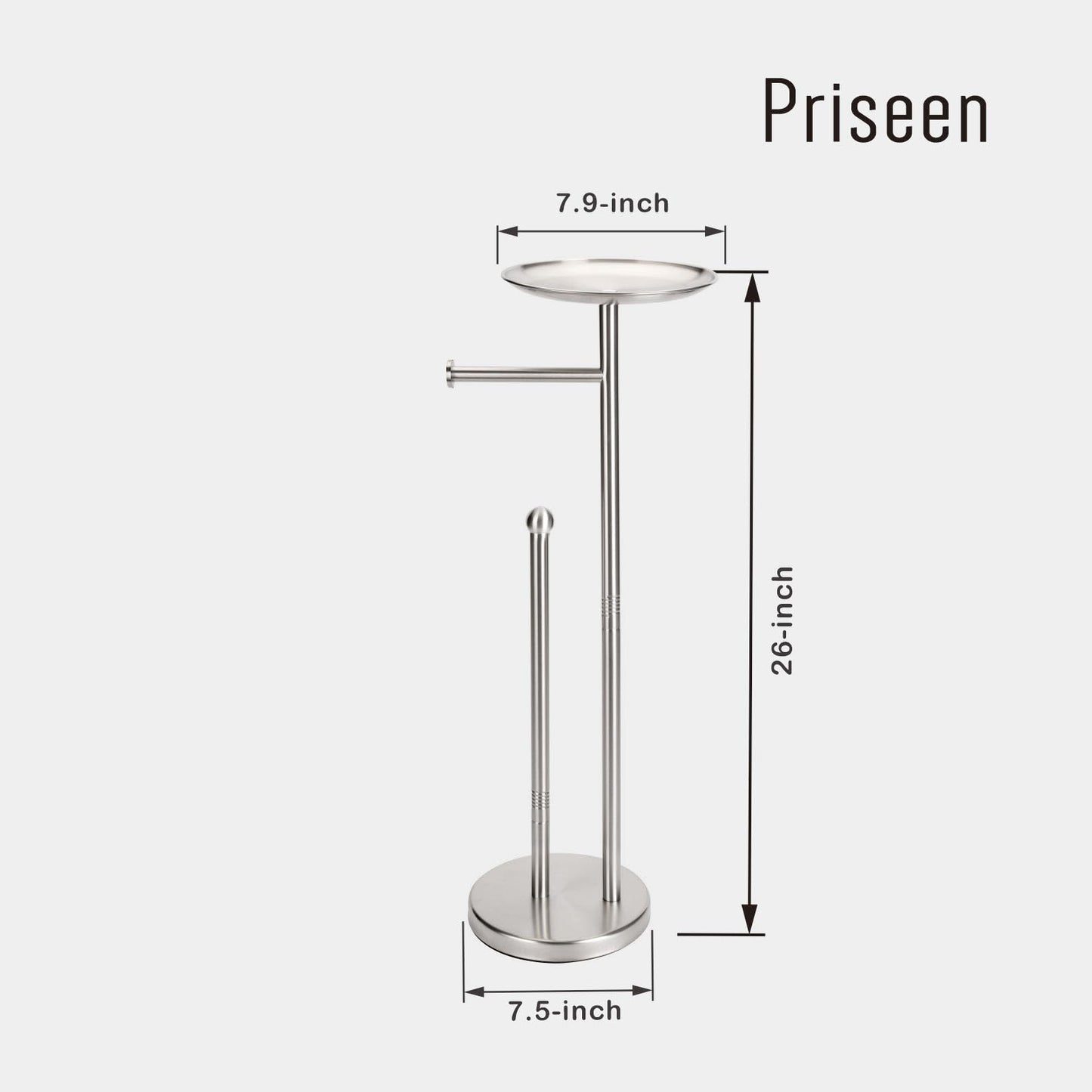 Toilet Paper Holder Stand with Phone Shelf, Freestanding TP Holder, Holds 5 Rolls, Stainless Steel (Brushed Nickel)