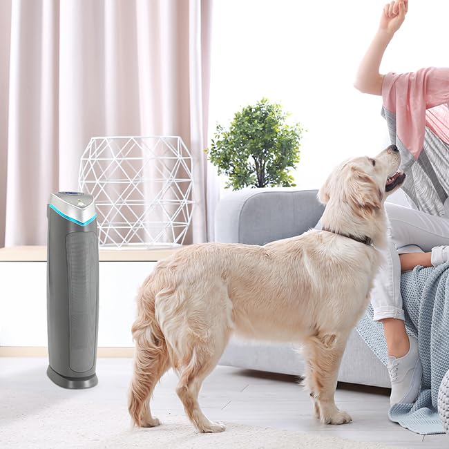 GermGuardian 5-In-1 HEPA Air Purifier for Home, Large Rooms Up To 915 Sq. Ft. with HEPA Pet Air Filter, UV-C Light & Odor Reduction, AC5250PT, 28" Tower, Black