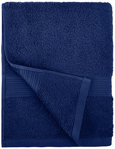 Amazon Basics 6 Piece Oversized Fade resistant Towel set, 100% Cotton towels for bathroom, soft and absorbent, 2 Bath Towels, 2 Hand Towels and 2 Washcloths bathroom towel set, Navy Blue