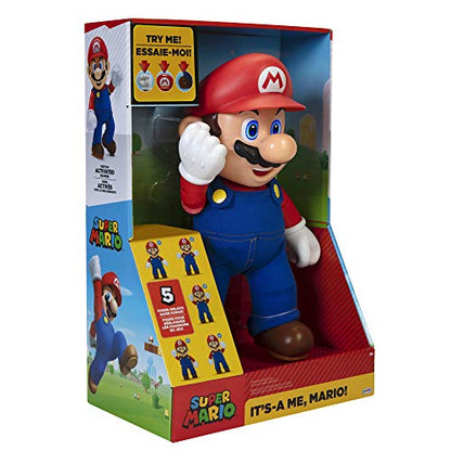 Super Mario It's-A Me, Mario! Collectible Action Figure, Talking Posable Mario Figure, 30+ Phrases and Game Sounds – 12 Inches Tall!