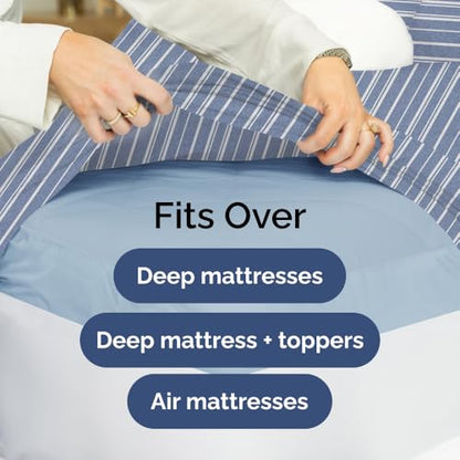 Extra Deep Queen Sheet Set - 6 Piece Breathable & Cooling Sheets - Hotel Luxury Bedding Set w/18-24 Inch Extra Deep Pockets - Easy & Secure Fit - Soft, Wrinkle Free & Comfy - Blue Stripes, Queen Size