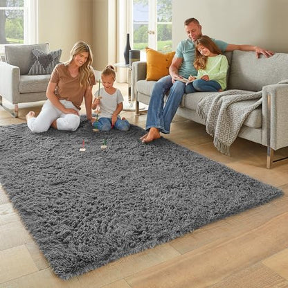 Ophanie Area Rugs for Bedroom Living Room, 4x6 Grey Fluffy Fuzzy Shag Shaggy Carpet Soft Plush Furry Bedside Rug, Indoor Floor Rug for Kids Girls Boys Home Decor Aesthetic, Dorm Nursery Gray