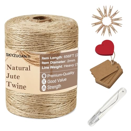 656 ft Natural Jute Twine Kit 5-Pack, 2mm 3-Ply Sisal Hemp Craft String
