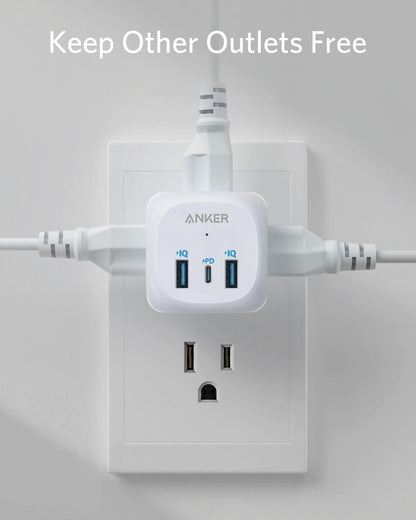 2 Pack Anker USB C Outlet Extender, 321 Outlet Extender with 3 Outlets and 20W USB C Charging for iPhone 15/15 Plus/15 Pro/15 Pro Max, Power Delivery Charging for School, Home,Office Listed