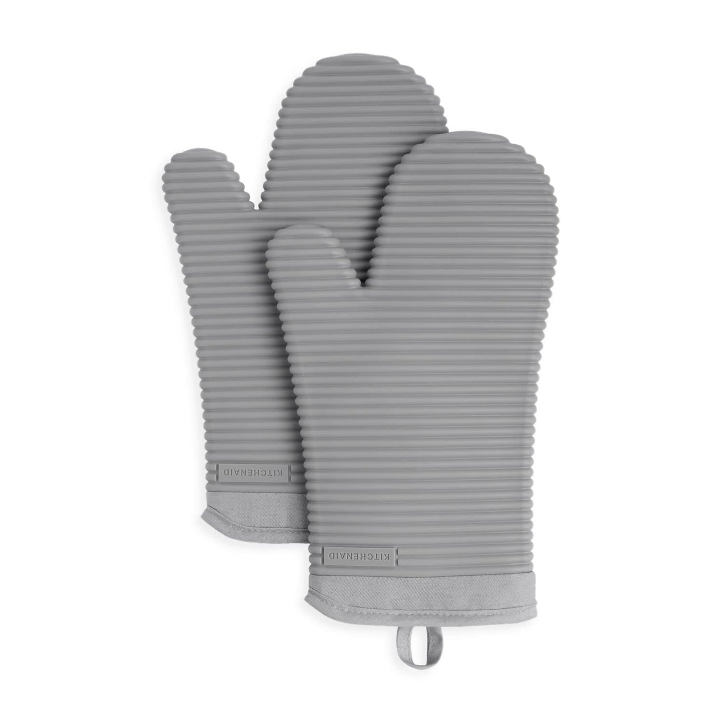 KitchenAid Ribbed Soft Silicone Oven Mitt Set, 7"x13", Grey 2 Count