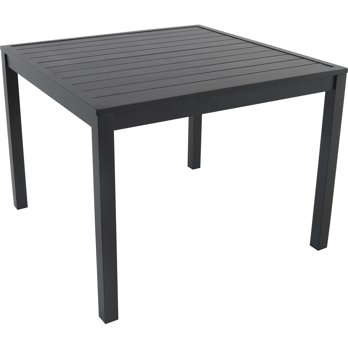 Hanover Naples 5-Piece Outdoor Dining Set with 38'' Rust Resistant Aluminum Square Dining Table and Grey Stackable Sling Chairs, Modern Space Saving All-Weather Patio Dining Set for 4
