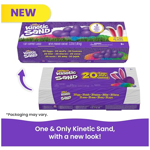 Kinetic Sand, 20-Pack Eggs, Easter Basket Stuffers, Includes 3.3lbs (3 Colors) Moldable Play Sand for Egg Hunts, Sensory Toys, Party Favors & Goodie Bags