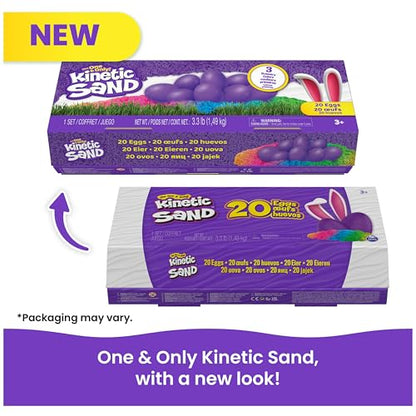 Kinetic Sand, 20-Pack Eggs, Easter Basket Stuffers, Includes 3.3lbs (3 Colors) Moldable Play Sand for Egg Hunts, Sensory Toys, Party Favors & Goodie Bags