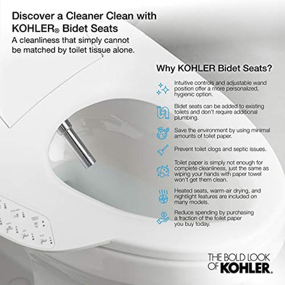 KOHLER 5724-0 PureWash M250 Elongated Bidet Toliet Seat, Manual Non-Electric Bidets for Existing Toilets, Adjustable Bidet Sprayer, White