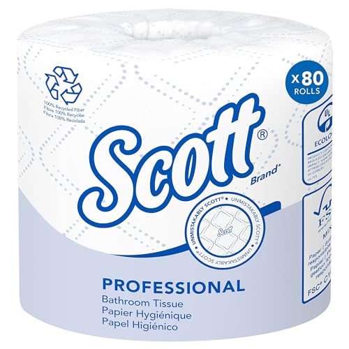 Scott® Professional 100% Recycled Fiber Standard Roll Toilet Paper, Bulk (13217), with Elevated Design, 2-Ply, White, Individually wrapped rolls (473 Sheets/Roll, 80 Rolls/Case, 37,840 Sheets/Case)