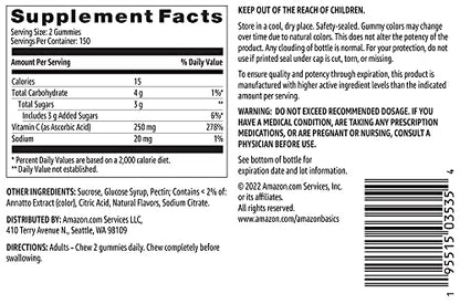 Amazon Basics - Vitamin C, 250 mg Gummies, Orange, 300 Count (2 Packs of 150), 2 per Serving (Previously Solimo)