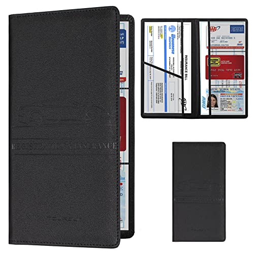 TOURSUIT Car Registration and Insurance Card Holder, Vehicle License Document Glove Box Compartment Organizer, Interior Car Accessories for Women Men (Cross Black)