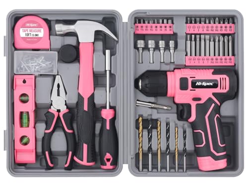 Hi-Spec 8V Cordless Drill Set & Starter Tool Kit for Women, Pink