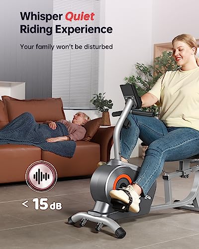 YOSUDA Recumbent Exercise Bike for Adults Seniors with Quick Adjust Seat, 350LB Capacity & 16-level Resistance, Sliver