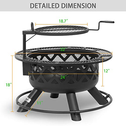 BALI OUTDOORS Wood Burning Fire Pit with Quick Removable Cooking Grill, Black, 32in