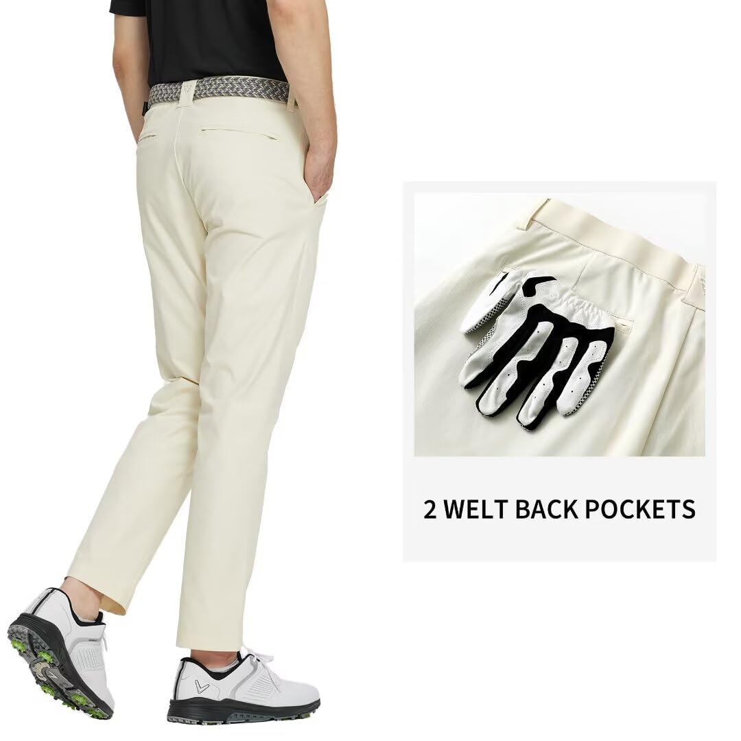 M MAELREG Mens Golf Pants Flat Front Waterproof Lightweight -30"/32"/34" Slim Fit Chino Casual Dress Pants for Men Beige