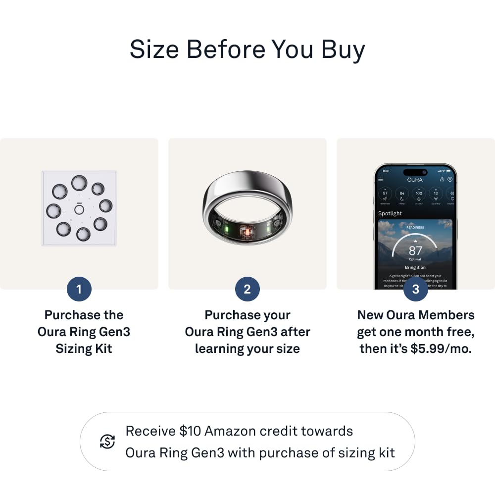 Oura Ring Gen3 Horizon - Silver - Size 7 - Smart Ring - Size First with Oura Ring Gen3 Sizing Kit - Sleep Tracking Wearable - Heart Rate - Fitness Tracker - 5-7 Days Battery Life