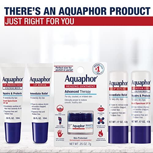 Aquaphor Lip Repair Tubes, Lip Ointment for Chapped Lips, Moisturizing Lip Balm, Two 0.35 ounce tubes