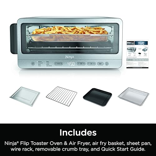 Ninja Flip Toaster Oven&Air Fryer, 8-in-1 Functionality, Flip Up&Away Capability for Storage Space, LargeCapacity, Air Fry Basket, SheetPan, Wire Rack&Removable Crumb Tray, Stainless,1800 watts, SP151