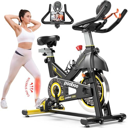 pooboo Magnetic Resistance Cycling Bike, Belt Drive Indoor Exercise Bike Stationary LCD Monitor with Ipad Mount ＆Comfortable Seat Cushion for Home Cardio Workout, Training Upgraded Version