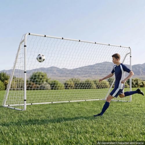 VEVOR Soccer Goal 12x6 FT Soccer Goal for Backyard with Iron Frame PE Net | Portable + Durable Set, High-Strength Net, Ground Stakes, Straps, for Youth + Adults Outdoor Backyard Practice Training