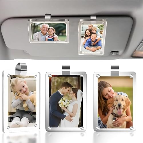 3Pcs Magnetic Car Picture Holder - Transparent Car Visor Clip Photo Frame Suitable for Lover or Family Photo, Car Visor Photo Clip Gifts for Mom Dad, Daily Commute Travel Car Photo Holder Keepsake