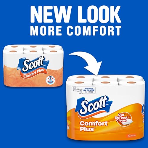 Scott ComfortPlus Toilet Paper, 12 Double Rolls, 231 Sheets per Roll, Septic-Safe, 1-Ply Toilet Tissue