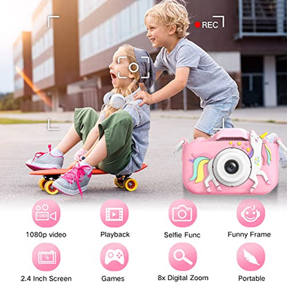 Goopow Kids Camera Toys for 3-8 Year Old Girls Boys,Children Digital Video Camcorder Camera with Cartoon Soft Silicone Cover, Best Chritmas Birthday Festival Gift for Kids - 32G SD Card Included