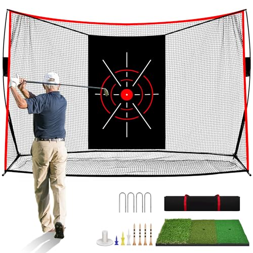 10x7ft Golf Net: Golf Hitting Practice Nets for Backyard Driving Real Balls, Heavy Duty Golfer Training Net with Mat for Outdoor/Indoor/Garage/Basement Hitting Swing Chipping, Golfer Gift for Men Dad