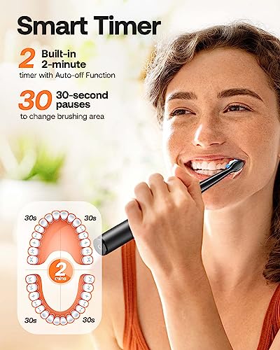 Bitvae Electric Toothbrush for Adults - Ultrasonic Electric Toothbrushes with 8 Brush Heads, ADA Accepted Power Rechargeable Toothbrush with 5 Modes, Smart Timer, Black D2