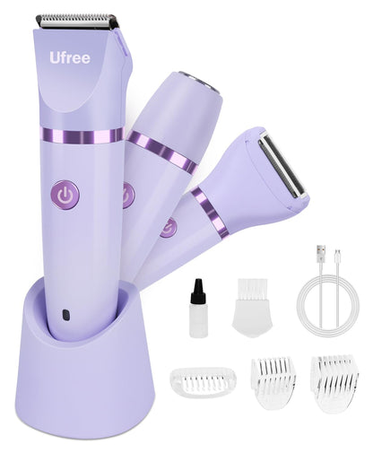 Ufree Bikini Trimmer Electric Razors for Women, Rechargeable Pubic Body Hair Trimmer Electric Shaver for Legs Body Hair, Bikini Shaver IPX7 Waterproof, Gifts for Women, Purple