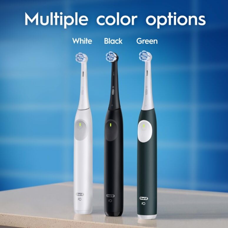 Oral-B iO Series 2 Rechargeable Electric Powered Toothbrush Starter Kit, Night Black with 2 Brush Heads - Automatic Pressure Sensor to Protect Gums - 3 Modes - 2 Min Timer