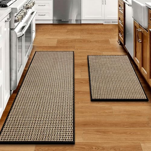 eqivei Kitchen Rugs and Mats Non Skid Washable Set of 2 PCS, Absorbent Runner Rugs for Kitchen, Front of Sink, Kitchen Mats for Floor, 17.3" x 47"+17.3" x 29" (Black)