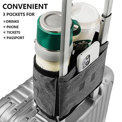 riemot Luggage Travel Cup Holder Free Hand Drink Carrier - Hold Two Coffee Mugs - Fits Roll on Suitcase Handles - Gifts for Flight Attendants Travelers Accessories Grey