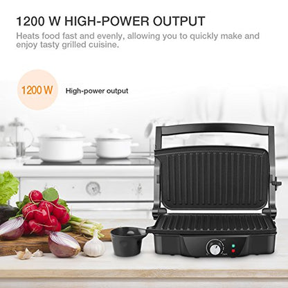 Panini Maker, iSiLER 4 Slice Panini Press Grill, Sandwich Maker Non-Stick Coated Plates, Opens 180 Degrees for Panini