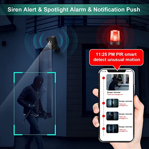 Security Cameras Wireless Outdoor, 1080P Battery Powered AI Motion Detection Spotlight Siren Alarm WiFi Surveillance Indoor Home Camera, Color Night Vision, 2-Way Talk, Waterproof, Cloud/SD Storage