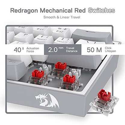 Redragon K617 Fizz 60% Wired RGB Gaming Keyboard, 61 Keys Hot-Swap Compact Mechanical Keyboard w/White and Grey Color Keycaps, Linear Red Switch, Pro Driver/Software Supported