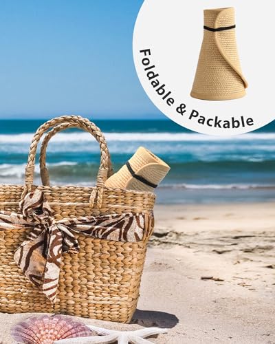 FURTALK Sun Visor Hats for Women Wide Brim Straw Roll-Up Ponytail Summer Beach Hat UV UPF Packable Foldable Travel Khaki