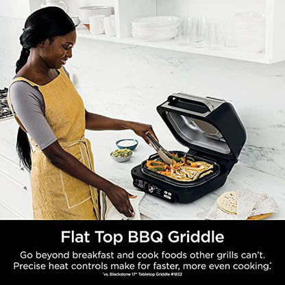 Ninja IG601 Foodi XL 7-in-1 Electric Indoor Grill Combo, use Opened or Closed, Air Fry, Dehydrate & More, Pro Power Grate, Flat Top Griddle, Crisper, Black, 4 Quarts