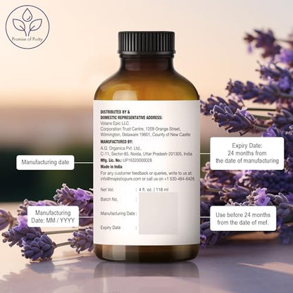 MAJESTIC PURE Lavender Essential Oil - Huge 4 fl oz with Glass Dropper | 100% Pure and Natural Lavender Oil | Premium Grade Essential Oils for Diffusers, Skin, Aromatherapy, Massage