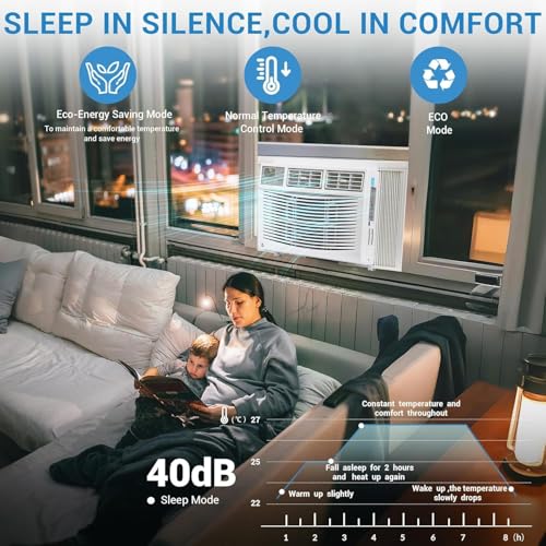 8000 BTU Window Air Conditioner, Window AC Unit 115V Cools Up to 350 Sq.Ft, Energy Saving with Remote & App Control & Timer, Perfect for Small Bedroom or Living Room, Easy Install Kit