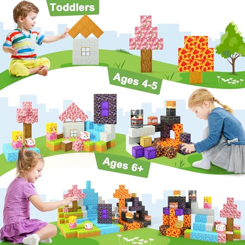 Magnetic Blocks - Build Mine Magnet World Magic Portal Set, Magnetic Tiles Building Blocks Toddler Toys STEM Sensory Outdoor Toys for 3+ Year Old Boys & Girls, Creative Kids Games Kids Toys