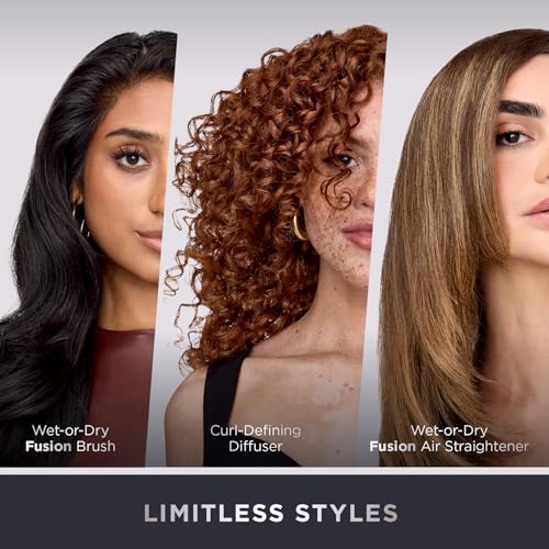 Shark FlexFusion Hair Straightener & Powerful Hair Dryer with Fusion Hair Brush, Ceramic Air Styler with Auto-Wrap Hair Curlers, Concentrator, & FrizzFighter, Ceramic Plates, Metallic Mist, HD651S