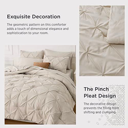 Bedsure Beige Comforter Set Queen - Bed in a Bag Queen 7 Pieces, Pintuck Bedding Sets Beige Bed Set with Comforter, Sheets, Pillowcases & Shams